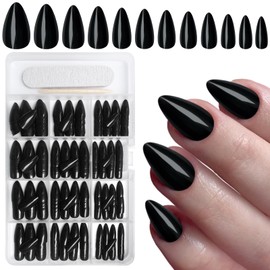 AddFavor 360pcs Almond Press on Nails Short Fake Nails, Black Short Almond Nails Press on Acrylic False Nail with Glue Adhesive Tabs for Women Girls