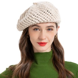 ZLYC Women's Cable Knitted Beret Hats Braided Baggy Wool Beret Winter Warm Beanie, Mixed Green