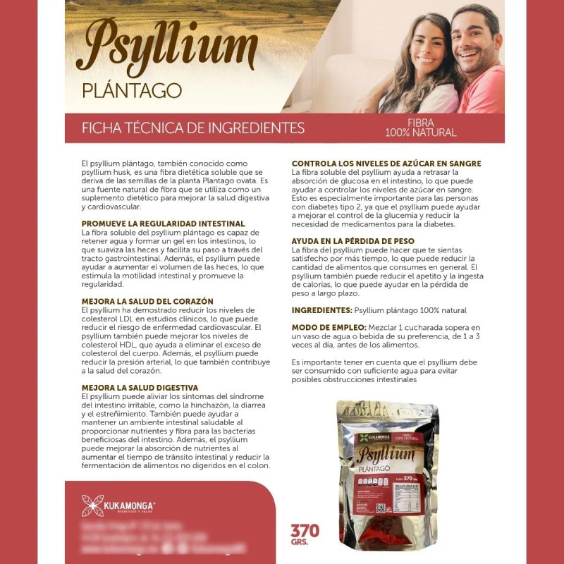 Fibra 100% Natural Plántago Psyllium - 370 G