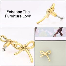 Indian Shelf 6 Pieces Aluminium Gold Bow Drawer Knobs for Kitchen Cabinet Hardware Tie Nursery Door Decorative Kids Dresser Knobs Pulls Premium Vintage