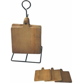 Wooden Square Coaster on Metal Holder 10.5 x 10.5 cm