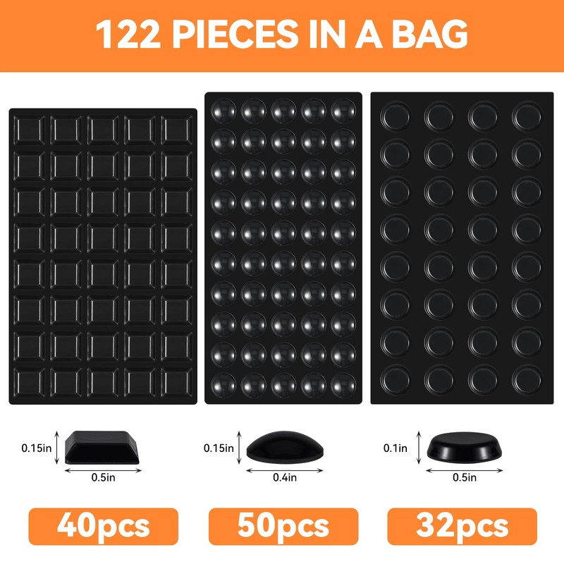 Adhesive Rubber Feet 122PCS - Black Bumpers Self-Stick Small Sticky