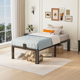14 inch Twin Bed Frame with Rounded Corner Legs and Headboard Hole Mattress Slide Stopper 3500 LBS Heavy Duty Support Metal Platform,No Box Spring Needed, Noise Free, Easy Assembly