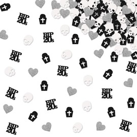 130pcs Rip 20s Confetti, Death to My 20s Table Confetti, Black&Silver Glitter Gothic Skull Cheers to 30 Years Table Scatter, Funeral for My Youth 30th Birthday Party Decoration