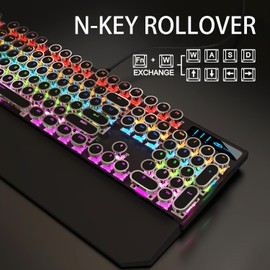 Camiysn Typewriter Style Mechanical Gaming Keyboard, Black Retro Punk Gaming Keyboard with RGB Backlit, 104 Keys Blue Switch Wired Cute Keyboards, Round Keycaps for Windows/Mac/PC