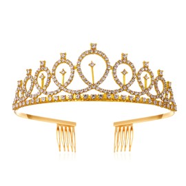 Gold Tiara and Crown for Women,Crystal Wedding Tiara for Birthday Headband,Queen Tiara Bridal Wedding Headpiece Hair Accessories,Hair Accessories for Party