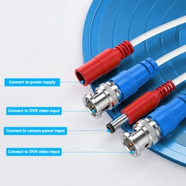 OOSSXX (4×150 Feet) Video Power Cable BNC Extension Outdoor Wired Surveillance Camera All-in-One Cables for CCTV Security Cameras DVR System with 4xBNC Connectors and 4xRCA Adapters, 4Packs