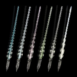 Yitexin Handmade Glass Ink Pens, Glitter Stained Glass Calligraphy Pens, Vintage Crystal Glass Signature Pens, Glass Ink Pens, Vintage Ink Pens for Art, Drawing, Decoration (6 Pack