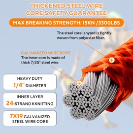 KINGTLE Steel Wire Core Flip Line Kit 1/2" X8ft Arborist Equipment,Adjustable Lanyard Steel Core Tree Climbing Positioning Lanyard for Fall Protection Climbers Tree Climbers,Low Stretch Cut Resistant