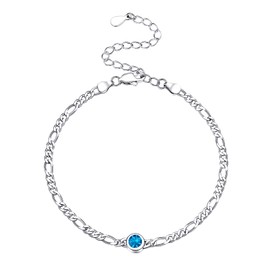 Thin Silver Chain Bracelet For Women Bracletes December Birthstone Blue Crystal Bracelets