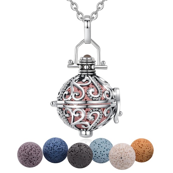 EUDORA Harmony Ball Aromatherapy Necklace for Women, Aroma Oil Diffuser Charm Chain, Women's Yoga Meditation Chain with Natural Lava Stone, Aromatherapy Gifts for Women, 7 Pieces, 61 cm, Iris