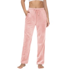MAGCOMSEN Velvet Pants for Women High Waisted Straight Leg Soft Sweat Pant Causal Comfy Trousers with Pockets Pink L