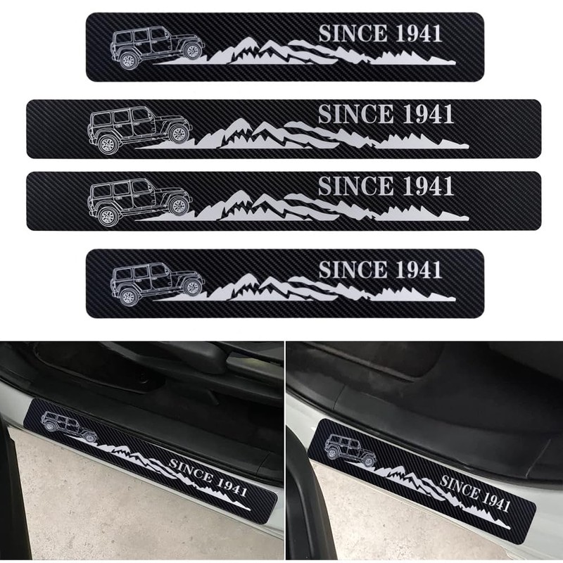 4 Pieces Car Door Sill Protector,Carbon Fiber Threshold Anti-Scratch Sticker