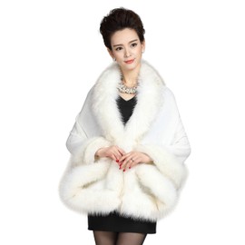 ELFJOY Bridal Faux Fur Shawl and Wraps for Weddings Faux Fur Coat Women Luxury Evening Dresses Fluffy Cape for Women (White)