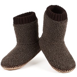 Men's Warm Up House Boots, Thick Fuzzy Sherpa Fleece Winter Moccasin Socks Non-slip Soles, Cozy Soft Comfy Indoor Shoes Rubber Grippers
