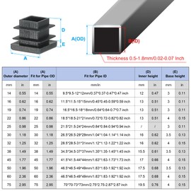PATIKIL 1.25"x1.25" Plastic Tubing End Caps, 20Pcs Square Hole Plug Insert for Square Iron Pipe Chair Leg Table Bookshelves Patio Furniture, Black