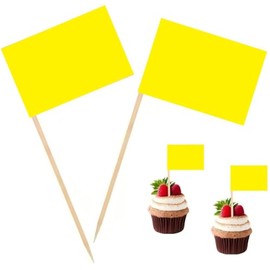 100 Pcs Yellow Flag Blank Toothpick Flag Small Mini Labeling Marking DIY Stick Flags for Cocktail Fruit Cupcakes Toppers Food Decorations (Yellow)