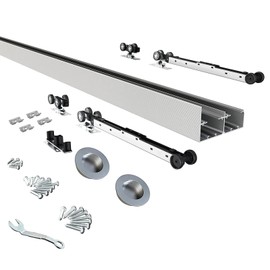 JUBEST 5FT/60 Heavy Duty Bypass Door Hardware with Soft Close Mechanism, Sliding Closet Door Hardware Set for 2 Door System, Smoothly and Quietly, Fit Door Thickness 1 3/8" or 1 3/4", Easy to Install