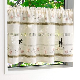 SunnyDayFabric Cafe Curtain Stitch Approx. 43.3 inches (110 cm) Width x 17.7 inches (45 cm) Length Cat