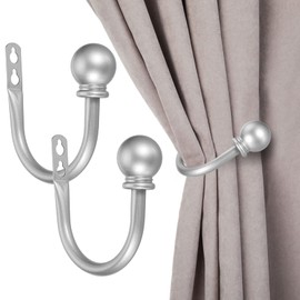 Sumnacon Juego de 2 soportes decorativos de metal para cortinas, para dormitorio, sala de estar, oficina, vienen con tornillos, color plateado