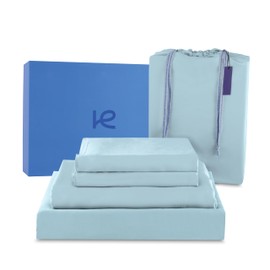 Kickoff 100% Organically grown Viscose Bamboo 3-pc Bedding Sheet Set, Twin-XL Size, Cooling & Breathable, Double Stitching, Flat & Fitted Sheets, Pillowcases Pillow Covers (Twin-XL, Coastal Blue)