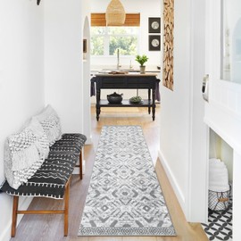 KILOCOCO Runners for Hallways, Washable Runner Rug, Non Slip Distressed Laundry Room Rug, Low-Pile Rug for Entryway/Bedroom/Kitchen/Living Room/Bathroom, 2x6 Grey