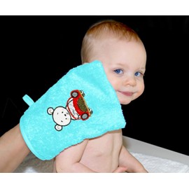 Lashuma Fluffy Wash Mitts Embroidered with Car 15 x 21 cm Small Baby Towels Blue Baby Towel Set Soft