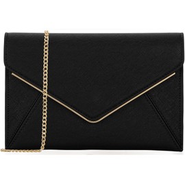 DEXMAY Evening Clutch Handbag for Women Elegant Saffiano PU Leather Envelope Handheld Purse Formal Foldover Dressy Bag Black