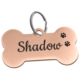 Cmart555 Stainless Steel Laser-Engraved Dog ID Tags (Rose Gold, Paw Prints)