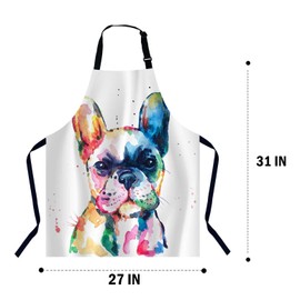Xuwenz Watercolor French Bulldog Kitchen Apron for Women Men, Adjustable Apron Chef Bakers Apron Cooking Apron Cooking Baking Gardening