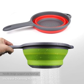 ddLUCK 2 Pack Kitchen Foldable Silicone Strainer Colanders, Collapsible Colanders with Handles, Space-Saver Folding Strainer Colander for Draining Pasta, Vegetable (Green and Red)