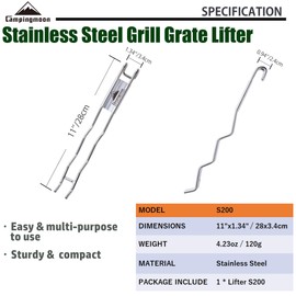 camping moon 11 inch Anti-Scald Stainless Steel Barbecue Cooking Grill Grate Lifter S200