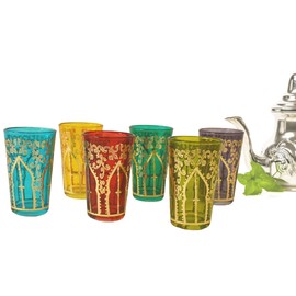 Tea Serving & Glasses Moroccan Set of 6 Tea Glasses Exquisite and Royal Tamansourt Colorful