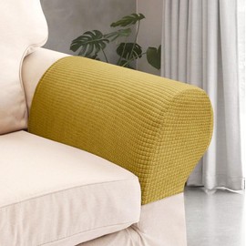 Yogsey Stretch Armrest Covers Set Chair Sofa Arm Protectors Armchair Covers Solid Couch Cover Removable Elastic Loveseat Sover 4Pcs (Beige)