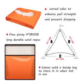 Heyomart Triangular Sun Sail, Waterproof, Sun Protection, Includes Mounting Ropes, PES (Polyester), with UV Protection, for Garden, Patio, Camping, 2 x 2 x 2 m, Orange