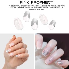 Adora Couture Semi Cured Gel Nail Strips with 20 Pieces, Salon Quality Nail Wraps for Women, Pink Tarot UV Gel Nail Stickers| UV Light Required, Pink Prophecy