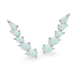 arete trepadores para mujer, aretes de oruga para mujer, aretes de piedra natal, aretes de piedras preciosas genuinas o sintéticas, escalador curvado de lágrima, aretes de plata de ley o plata dorada, Plata de ley, Ópalo