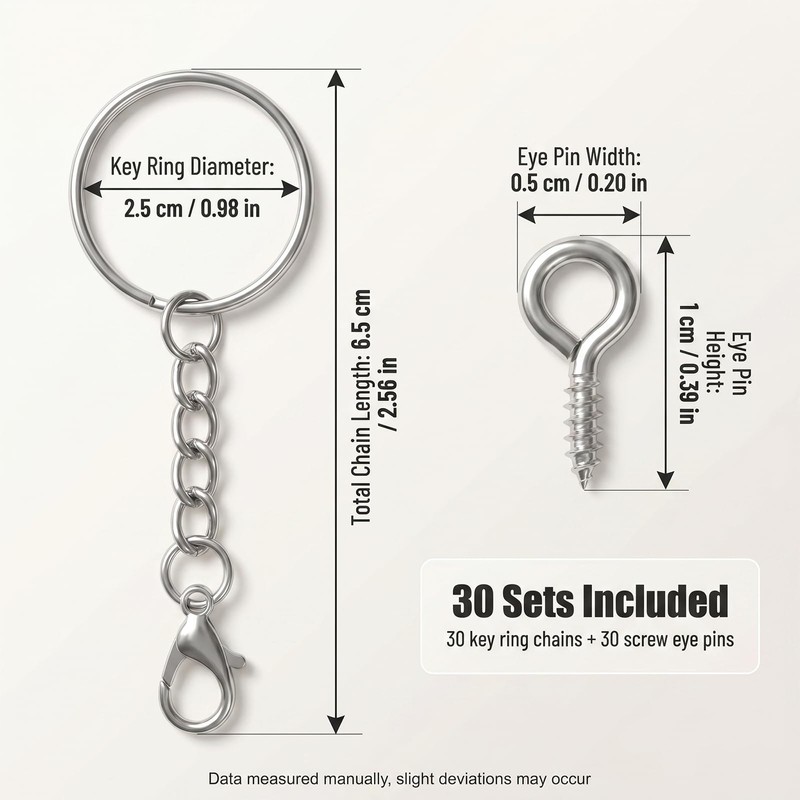 30 Sets Keychain Rings and Keyring Chains Set