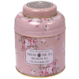 New English Teas Vintage Floral Tea Caddy with 80 English Breakfast Teabags