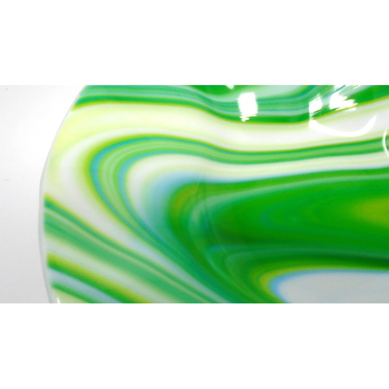 Swirled Green White and Blue Ruffled Bowl 11.5 inch Handcrafted