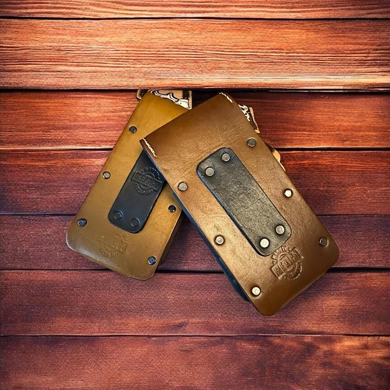 Leather Phone Belt Holster and Knife Holder Hand Tooled Handmade