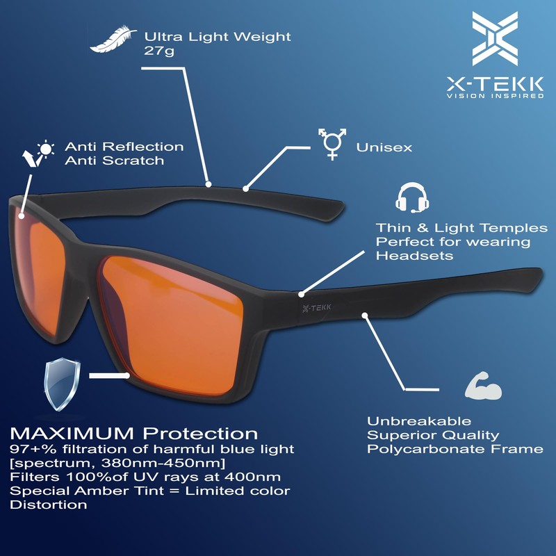 X-TEKK Gaming Glasses - Blue Light Blocking Glasses - Computer