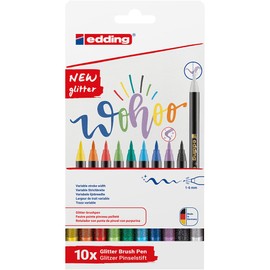 edding 1340 Set of 10 Assorted Glitter Brush Pen Set, 1 Count (Pack of 10), Multi 10
