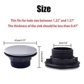 2 Pack Kitchen Faucet Hole Covers, Stainless Steel Sink Hole Plate Plug Covers, Blank Metal Plugs for Dia 1.2 to 1.6 inch (45mm)