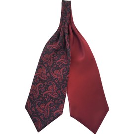 Great British Tie Club Mens Paisley Satin Reversible Ascot Cravats Ties, Black & Burgundy, Unit size