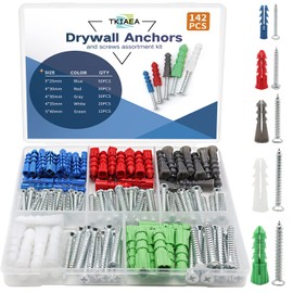 Tkiaea Drywall Anchors and Screws Kit 142Pcs, Wall Anchors and Screws for Drywall, Including 5 Different Sizes
