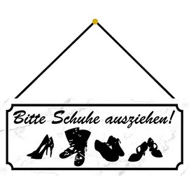 Schatzmix Schuhe Bitte ausziehen Metal Sign 27 x 10 cm Wall Decoration with Cord Metal Sign, Sheet Metal, Multi-Coloured