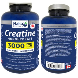 NAKA Naka Creatine 100% Pure Micronized - Supplement for Muscle Growth, Increased Strength, Enhanced Energy and Improved Athletic/Sports Performance - 200 vcaps