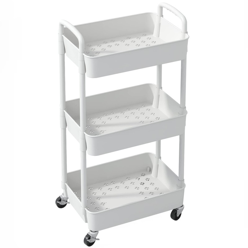 Sywhitta 3-Tier Plastic Rolling Utility Cart with Handle, Multi-Functional Storage
