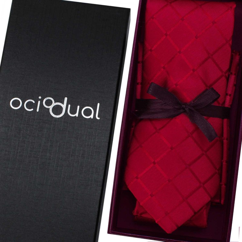 OcioDual Mens Tie Set Tie & Pocket Square Plaid Handmade